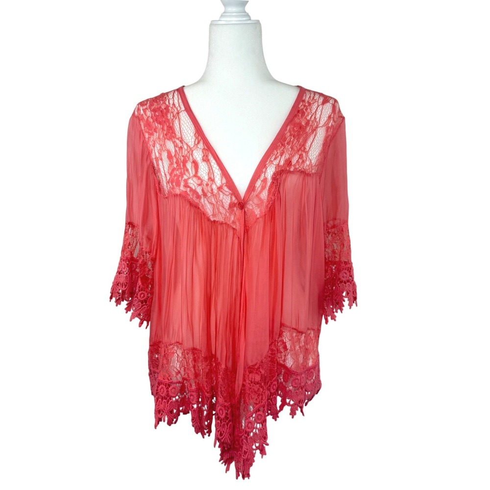 Made in Italy Silk Lace Cover Up Kimono Cardigan Sheer Crochet Boho Fairy Gypsy